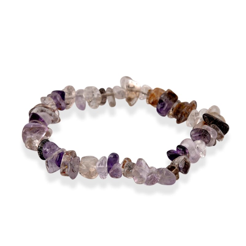 Cacoxenite, Strawberry and Green Kiwi Quartz 1350.00 ctw Stretch Bracelet and Chips Necklace in Stainless Steel