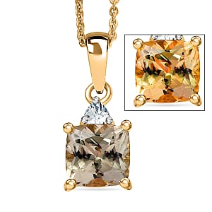 AAA Turkizite and Luxuriant Lab Grown Diamond G-H SI 2.00 ctw Modern Royale Pendant Necklace in 18K Vermeil Yellow Gold Over Sterling Silver 20 Inches