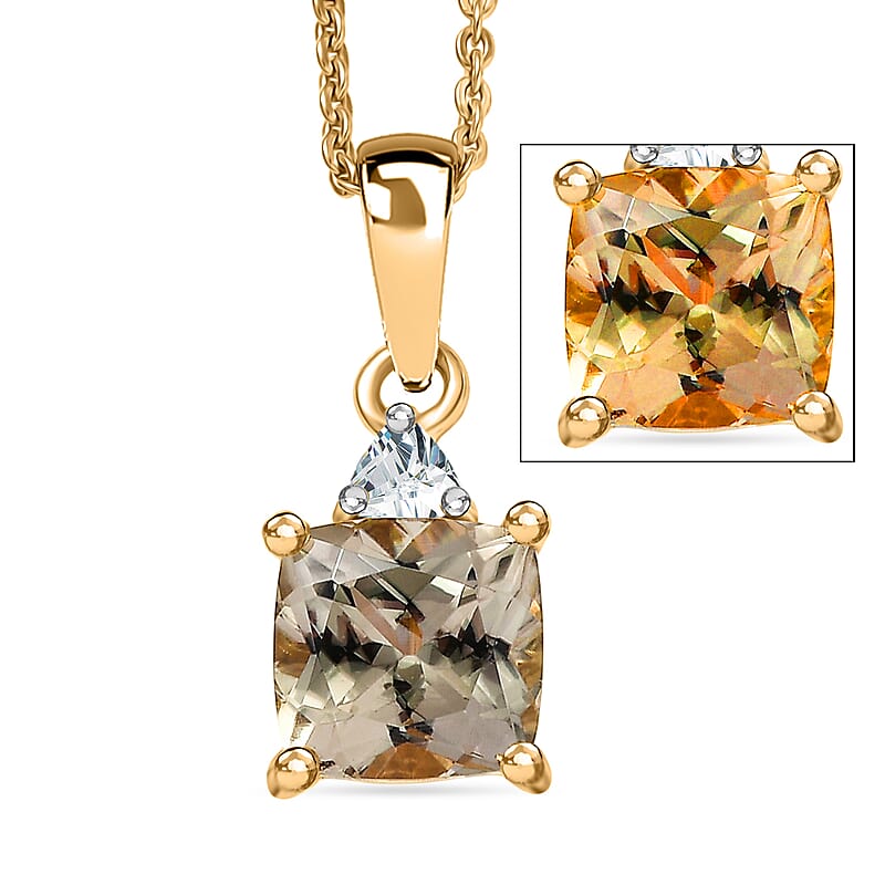 AAA Turkizite and Luxuriant Lab Grown Diamond G-H SI 2.00 ctw Modern Royale Pendant Necklace in 18K Vermeil Yellow Gold Over Sterling Silver 20 Inches
