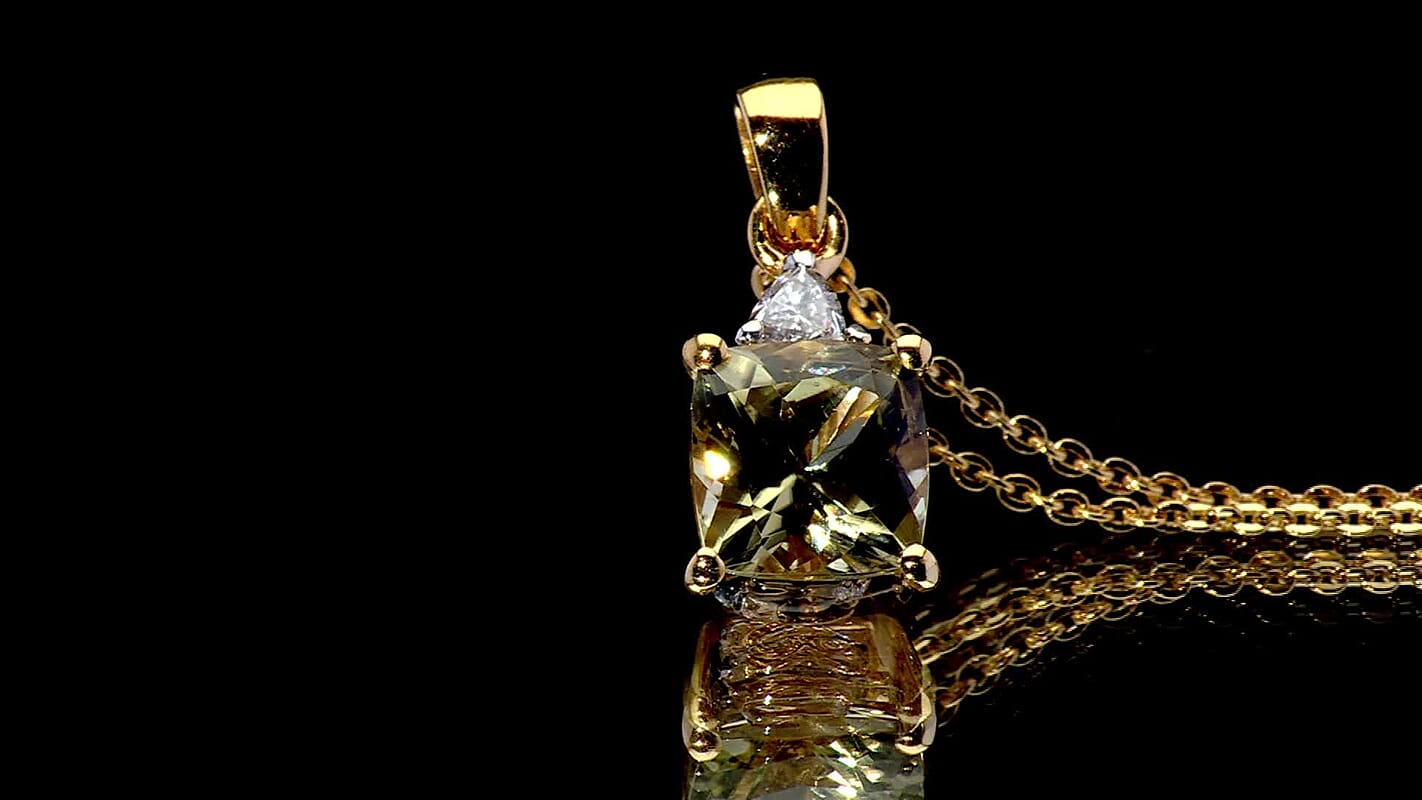 AAA Turkizite and Luxuriant Lab Grown Diamond G-H SI 2.00 ctw Modern Royale Pendant Necklace in 18K Vermeil Yellow Gold Over Sterling Silver 20 Inches