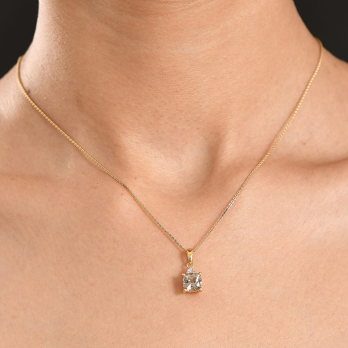 AAA Turkizite and Luxuriant Lab Grown Diamond G-H SI 2.00 ctw Modern Royale Pendant Necklace in 18K Vermeil Yellow Gold Over Sterling Silver 20 Inches image number 2