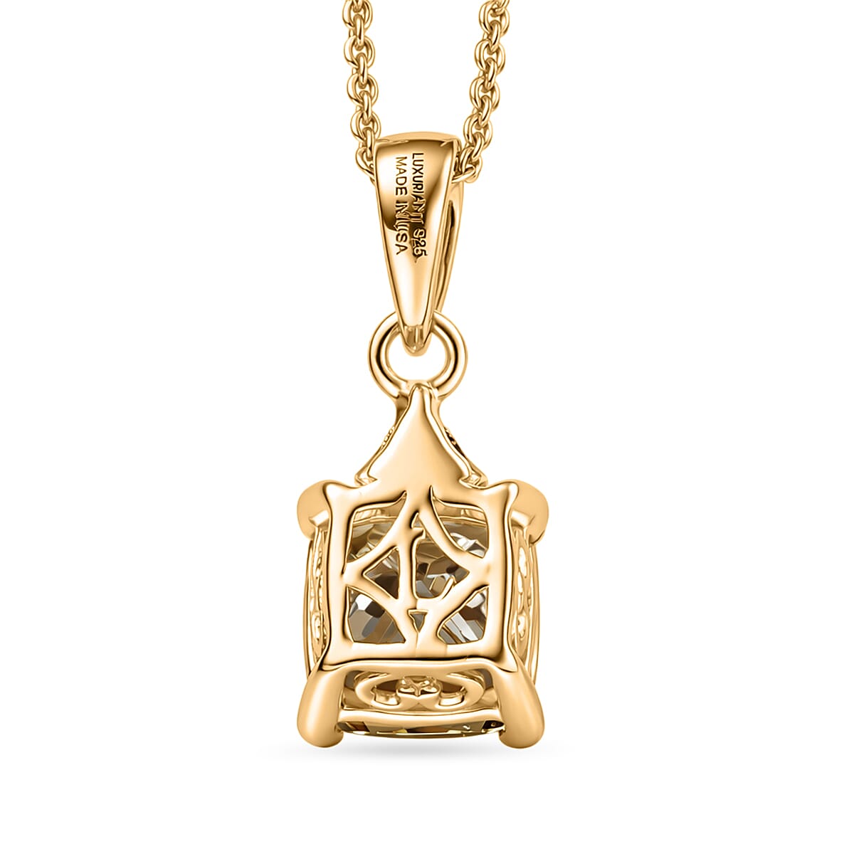 AAA Turkizite and Luxuriant Lab Grown Diamond G-H SI 2.00 ctw Modern Royale Pendant Necklace in 18K Vermeil Yellow Gold Over Sterling Silver 20 Inches