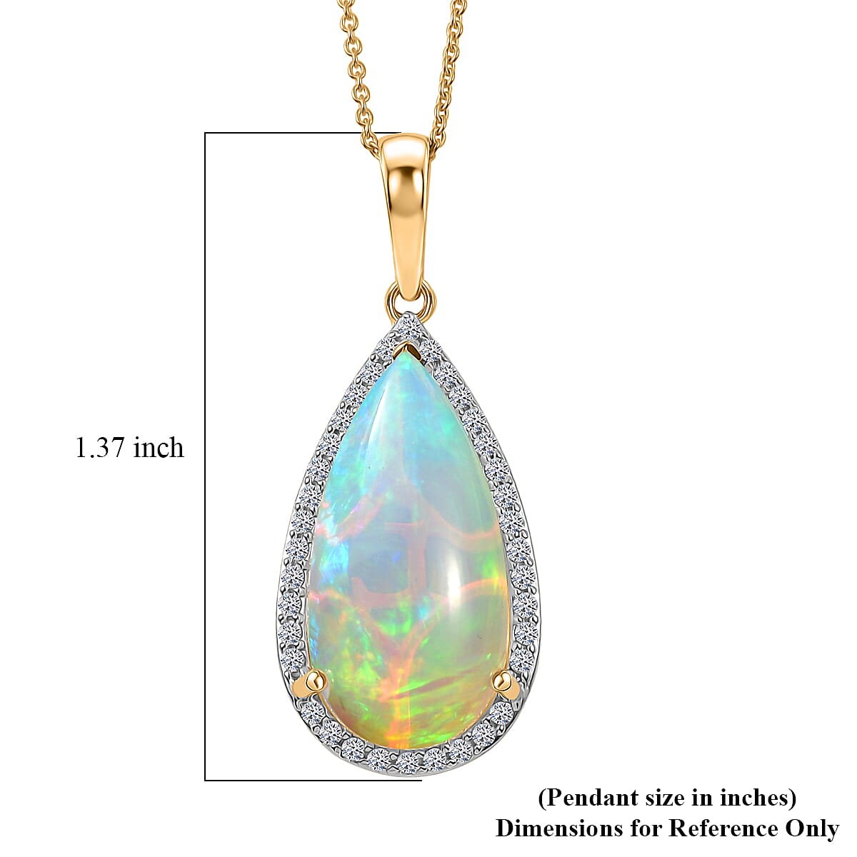Premium Ethiopian Welo Opal and Luxuriant Lab Grown Diamond G-H SI 7.10 ctw Prism Flame Pendant Necklace in 10K Yellow Gold 20 Inches