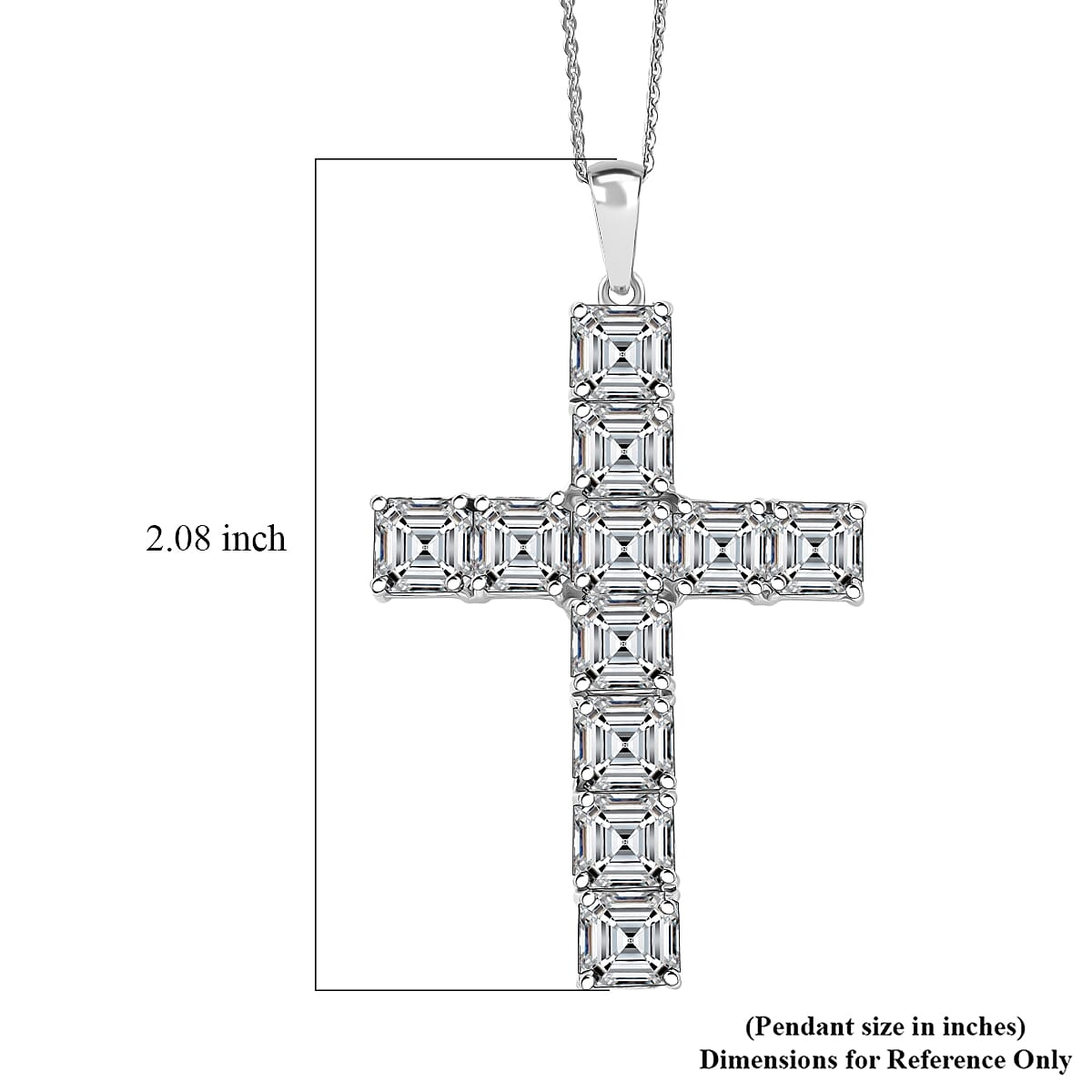 D'Joy Premium Asscher Cut White Topaz 16.00 ctw Cross Eternal Spark Pendant Necklace in Rhodium Over Sterling Silver (20 Inches)
