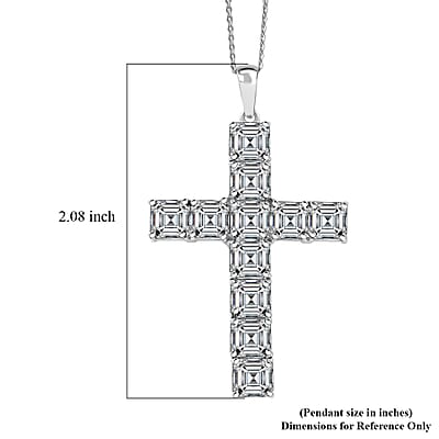 D'Joy Premium Asscher Cut White Topaz 16.00 ctw Cross Eternal Spark Pendant Necklace in Rhodium Over Sterling Silver (20 Inches)