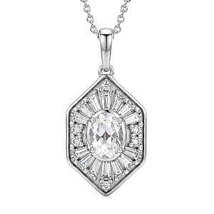 D'Joy White Topaz 1.80 ctw Victorian Royale Pendant Necklace in Rhodium Over Sterling Silver 20 Inches 