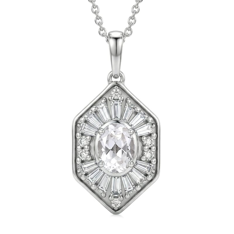 D'Joy White Topaz 1.80 ctw Victorian Royale Pendant Necklace in Rhodium Over Sterling Silver 20 Inches