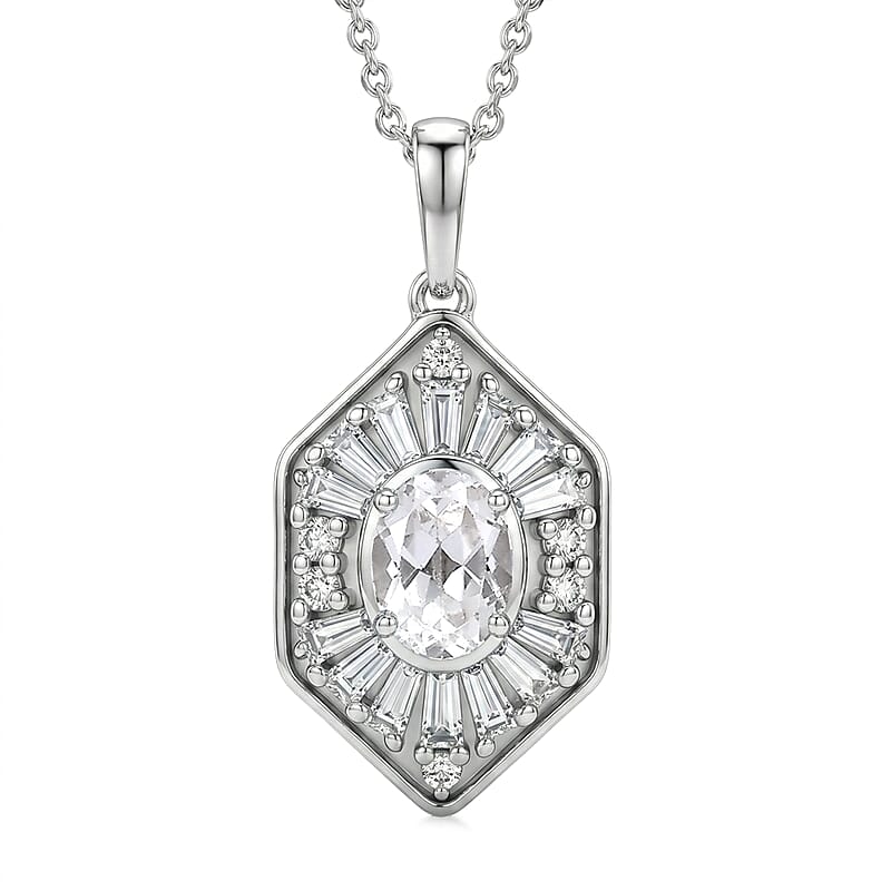 D'Joy White Topaz 1.80 ctw Victorian Royale Pendant Necklace in Rhodium Over Sterling Silver 20 Inches