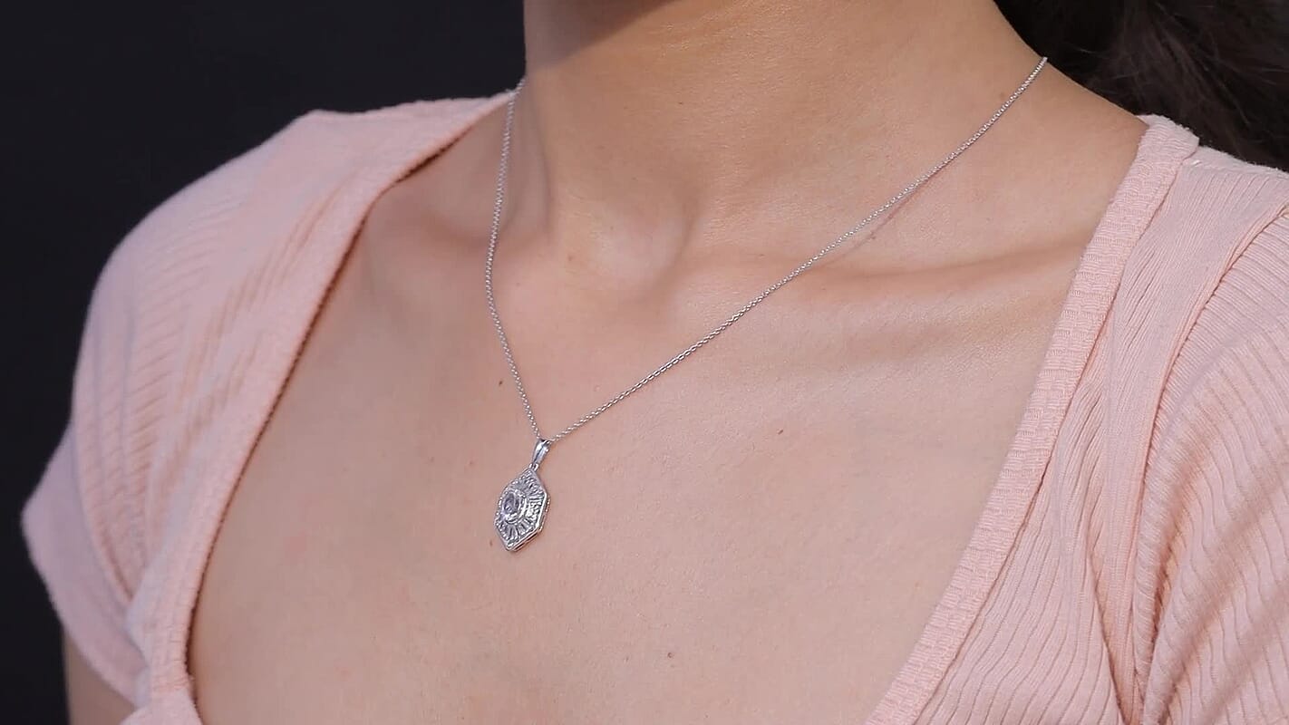 D'Joy White Topaz 1.80 ctw Victorian Royale Pendant Necklace in Rhodium Over Sterling Silver 20 Inches