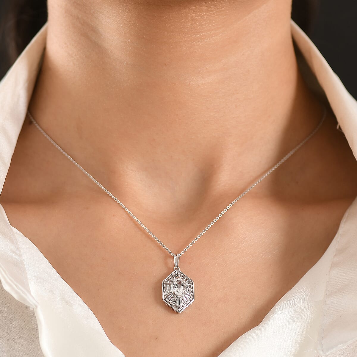 D'Joy White Topaz 1.80 ctw Victorian Royale Pendant Necklace in Rhodium Over Sterling Silver 20 Inches  image number 2