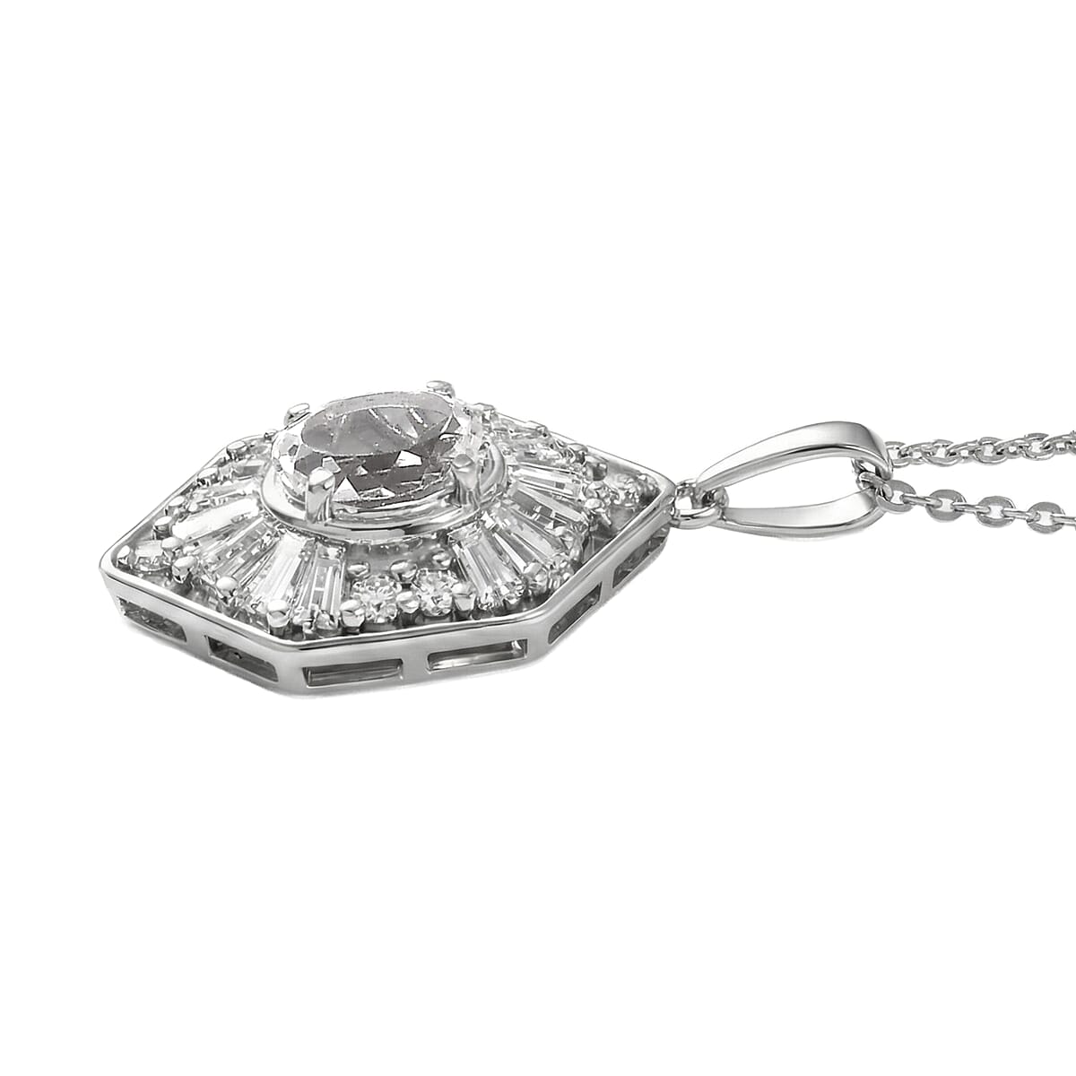 D'Joy White Topaz 1.80 ctw Victorian Royale Pendant Necklace in Rhodium Over Sterling Silver 20 Inches  image number 3