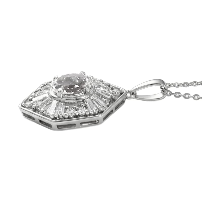 D'Joy White Topaz 1.80 ctw Victorian Royale Pendant Necklace in Rhodium Over Sterling Silver 20 Inches