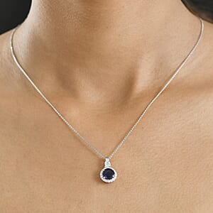 Certified & Appraised D'Joy Premium Catalina Iolite and Moissanite 1.85 ctw Pendant Necklace in Rhodium Over Sterling Silver (20 Inches)