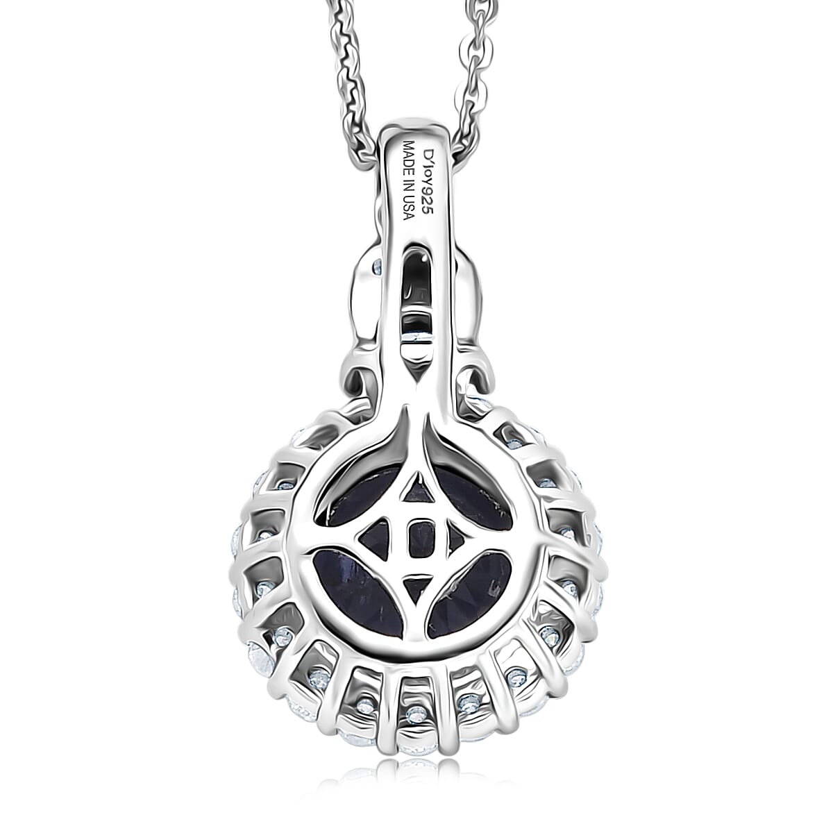 Certified & Appraised D'Joy Premium Catalina Iolite and Moissanite 1.85 ctw Pendant Necklace in Rhodium Over Sterling Silver (20 Inches)