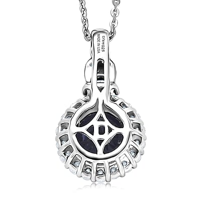 Certified & Appraised D'Joy Premium Catalina Iolite and Moissanite 1.85 ctw Pendant Necklace in Rhodium Over Sterling Silver (20 Inches)