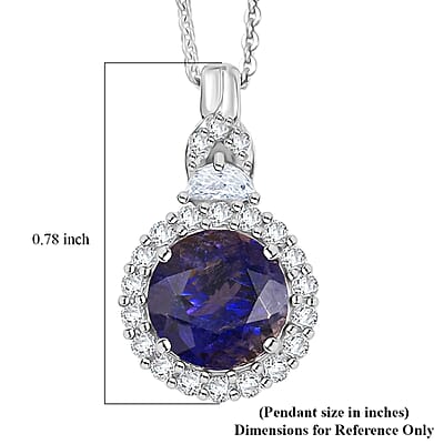 Certified & Appraised D'Joy Premium Catalina Iolite and Moissanite 1.85 ctw Pendant Necklace in Rhodium Over Sterling Silver (20 Inches)