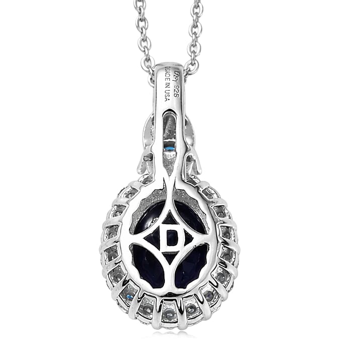 Certified & Appraised D'Joy Premium Catalina Iolite and Moissanite 2.10 ctw Pendant Necklace in Rhodium Over Sterling Silver (20 Inches)