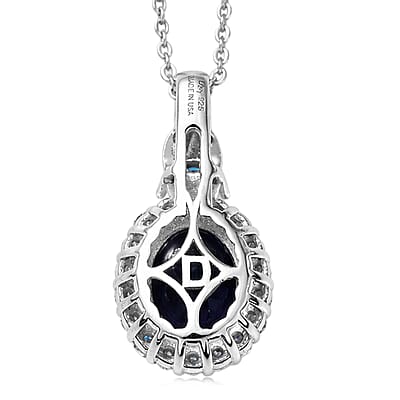 Certified & Appraised D'Joy Premium Catalina Iolite and Moissanite 2.10 ctw Pendant Necklace in Rhodium Over Sterling Silver (20 Inches)