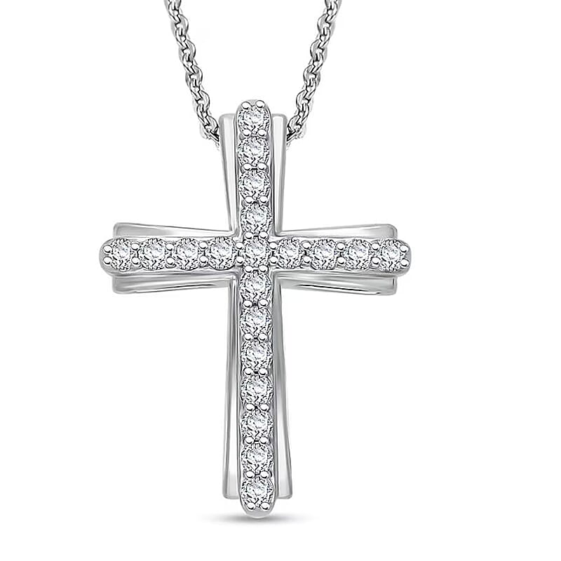 Luxuriant Lab Grown Diamond G-H SI 0.50 ctw Pendant Necklace in Platinum Over Sterling Silver 20 Inches