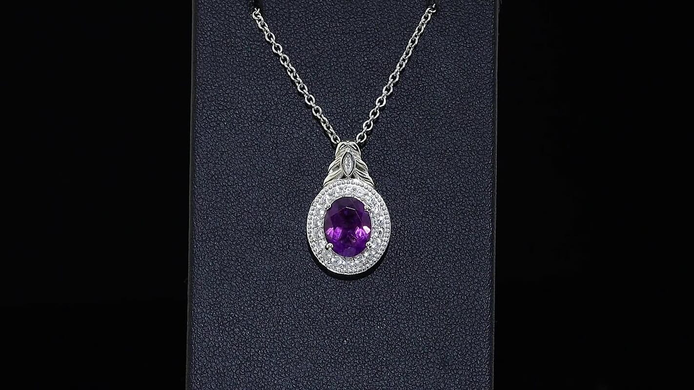 EverTrue African Amethyst, White Zircon Pendant in Platinum Bond with Stainless Steel Necklace (20 Inches) 3.00 ctw 4457666