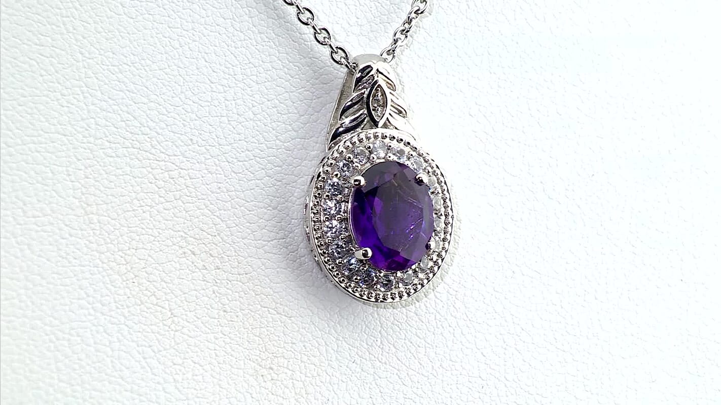 EverTrue African Amethyst, White Zircon Pendant in Platinum Bond with Stainless Steel Necklace (20 Inches) 3.00 ctw 4457666