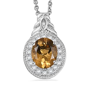 EverTrue Brazilian Citrine and White Zircon 3.10 ctw Pendant in Platinum Bond with Stainless Steel Necklace 20 Inches