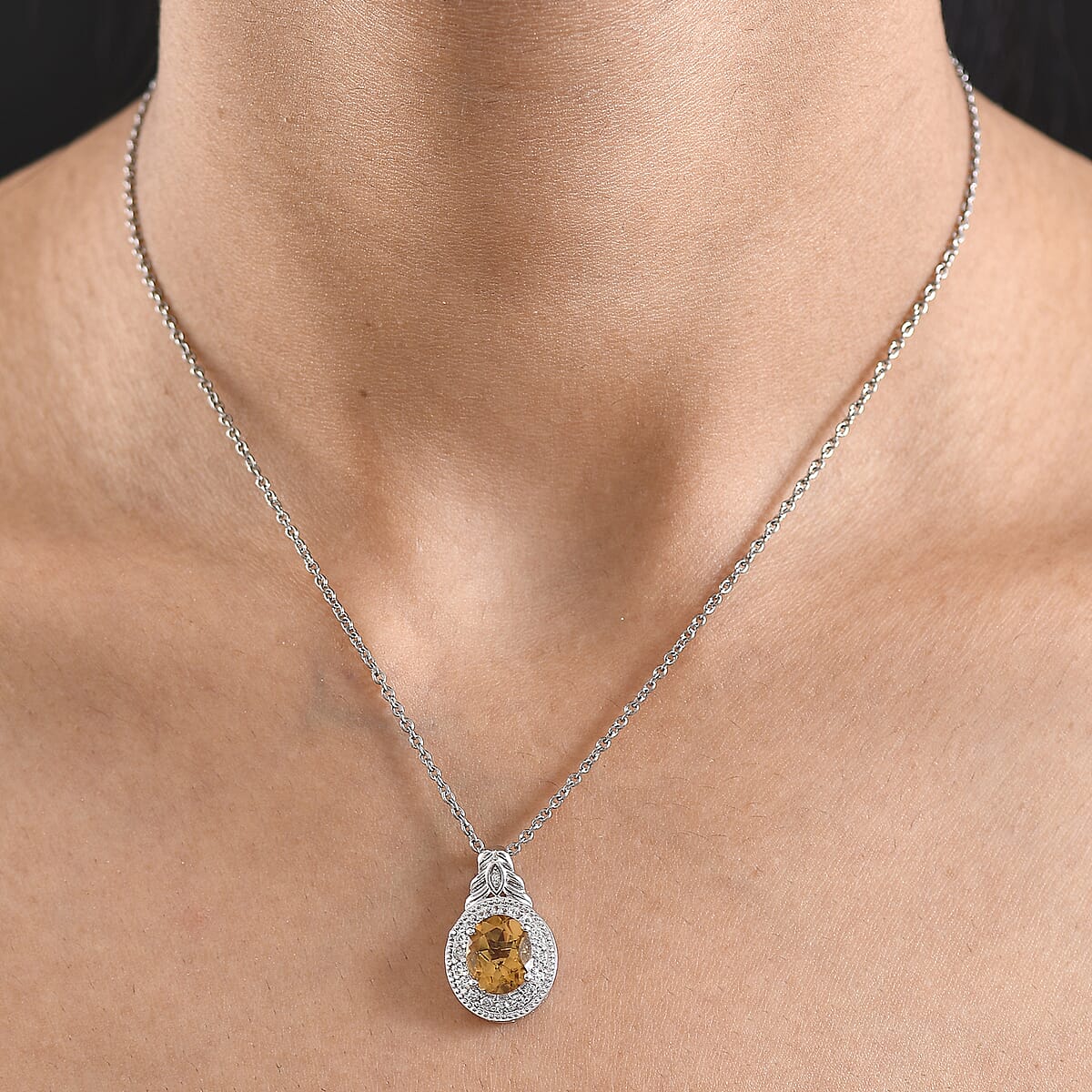 EverTrue Brazilian Citrine and White Zircon 3.10 ctw Pendant in Platinum Bond with Stainless Steel Necklace 20 Inches image number 2