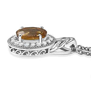 EverTrue Brazilian Citrine and White Zircon 3.10 ctw Pendant in Platinum Bond with Stainless Steel Necklace 20 Inches