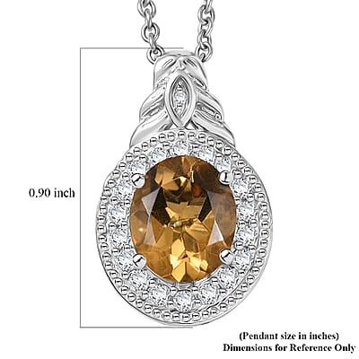 EverTrue Brazilian Citrine and White Zircon 3.10 ctw Pendant in Platinum Bond with Stainless Steel Necklace 20 Inches