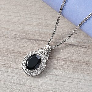 EverTrue Thai Black Spinel and White Zircon 4.15 ctw Pendant in Platinum Bond with Stainless Steel Necklace 20 Inches