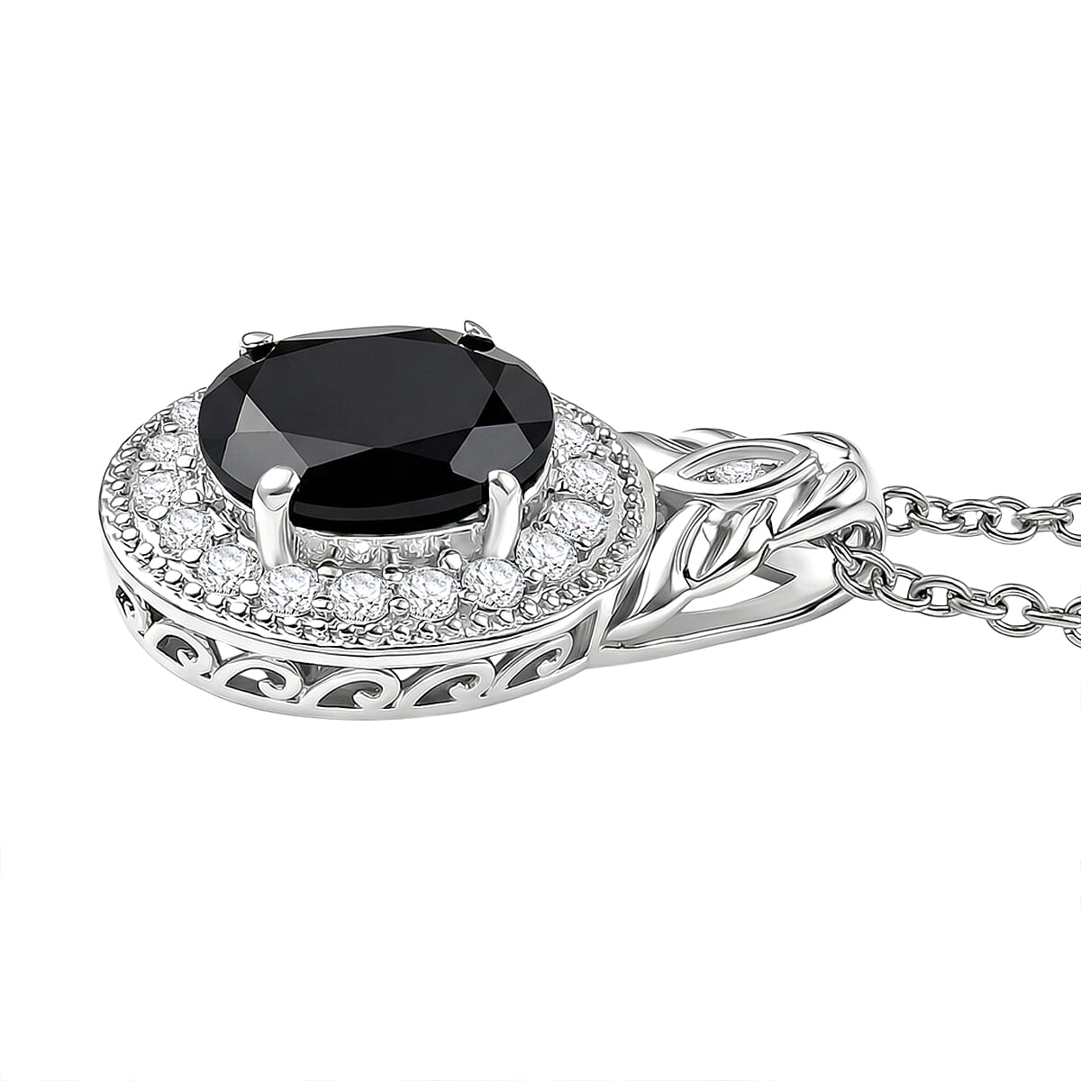EverTrue Thai Black Spinel and White Zircon 4.15 ctw Pendant in Platinum Bond with Stainless Steel Necklace 20 Inches image number 3