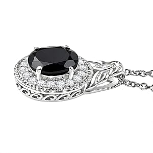 EverTrue Thai Black Spinel and White Zircon 4.15 ctw Pendant in Platinum Bond with Stainless Steel Necklace 20 Inches