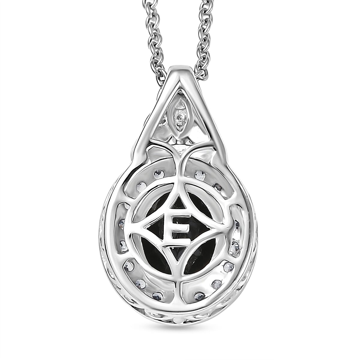 EverTrue Thai Black Spinel and White Zircon 4.15 ctw Pendant in Platinum Bond with Stainless Steel Necklace 20 Inches