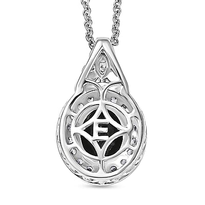 EverTrue Thai Black Spinel and White Zircon 4.15 ctw Pendant in Platinum Bond with Stainless Steel Necklace 20 Inches