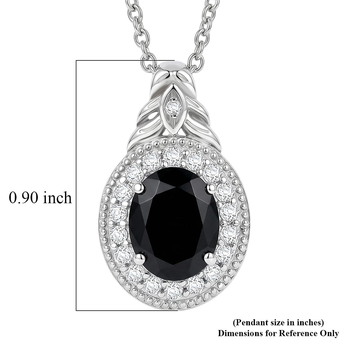 EverTrue Thai Black Spinel and White Zircon 4.15 ctw Pendant in Platinum Bond with Stainless Steel Necklace 20 Inches