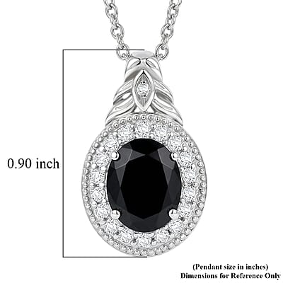 EverTrue Thai Black Spinel and White Zircon 4.15 ctw Pendant in Platinum Bond with Stainless Steel Necklace 20 Inches