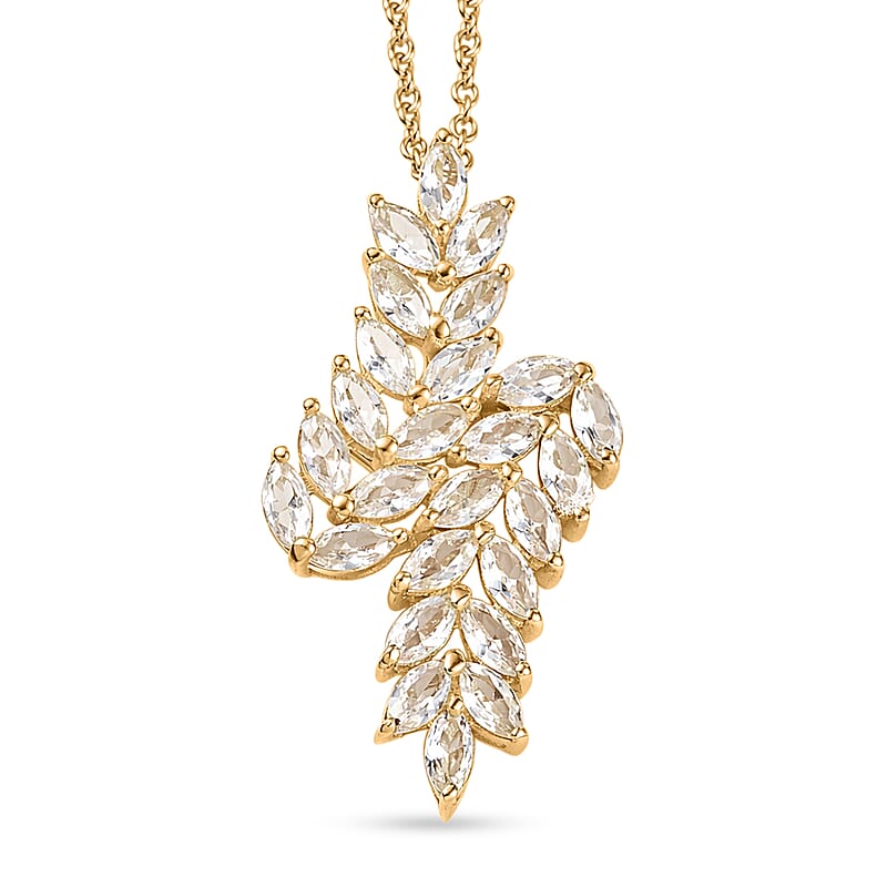 EverTrue Lab Created Sapphire 4.00 ctw Leaf Vine Pendant in 18K YG Plated with ION Plated YG Stainless Steel Necklace (20 Inches)