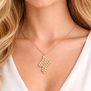 EverTrue Lab Created Sapphire 4.00 ctw Leaf Vine Pendant in 18K YG Plated with ION Plated YG Stainless Steel Necklace (20 Inches)