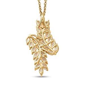 EverTrue Lab Created Sapphire 4.00 ctw Leaf Vine Pendant in 18K YG Plated with ION Plated YG Stainless Steel Necklace (20 Inches)