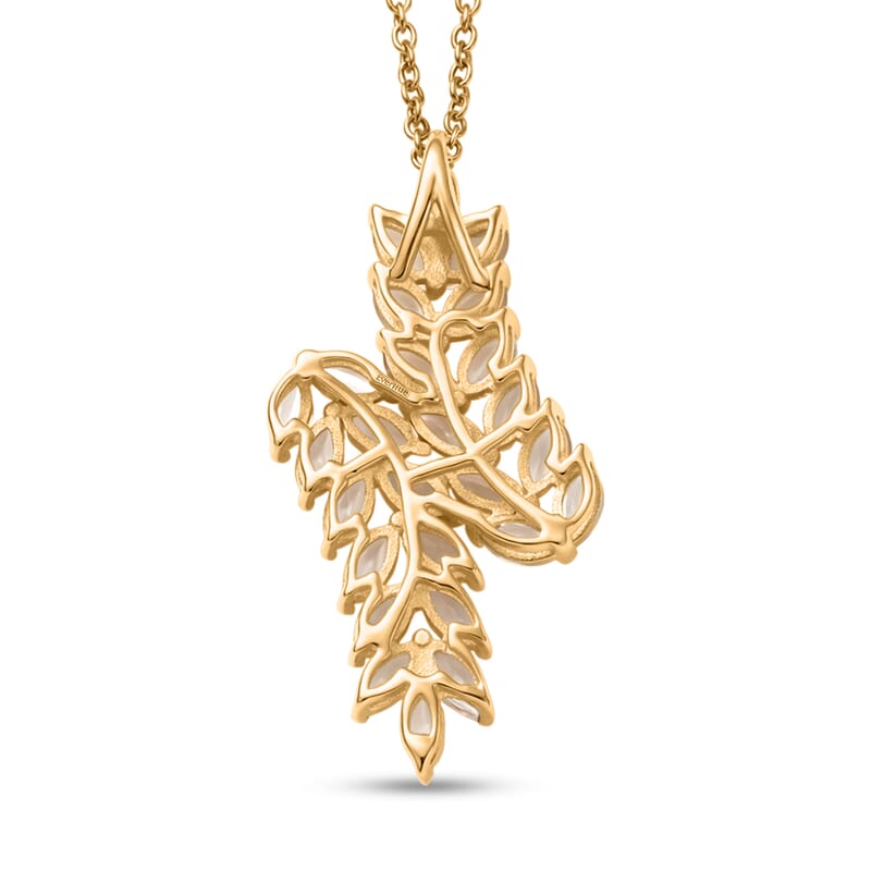 EverTrue Lab Created Sapphire 4.00 ctw Leaf Vine Pendant in 18K YG Plated with ION Plated YG Stainless Steel Necklace (20 Inches)