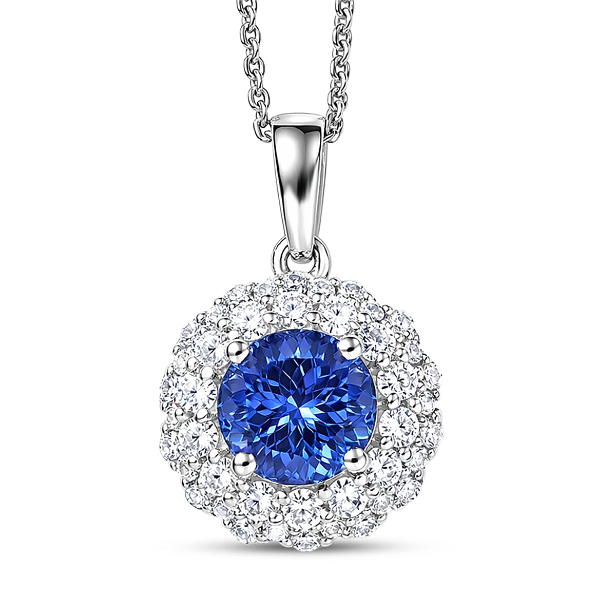 Certified & Appraised D'Joy Premium Tanzanite, Moissanite 2.00 ctw Pendant Necklace in Rhodium Over Sterling Silver (20 Inches)
