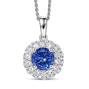 Certified & Appraised D'Joy Premium Tanzanite, Moissanite Pendant with Chain (Size 20) in Rhodium Over Sterling Silver 2.20 ctw (Del. in 10 - 15 Days)