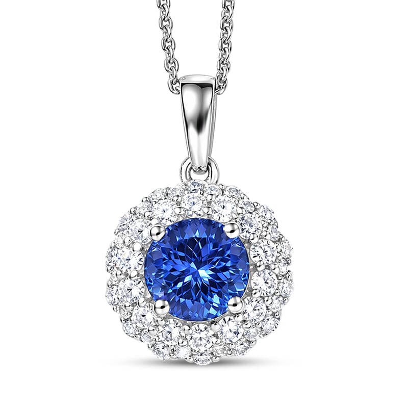 Certified & Appraised D'Joy Premium Tanzanite, Moissanite 2.00 ctw Pendant Necklace in Rhodium Over Sterling Silver (20 Inches)