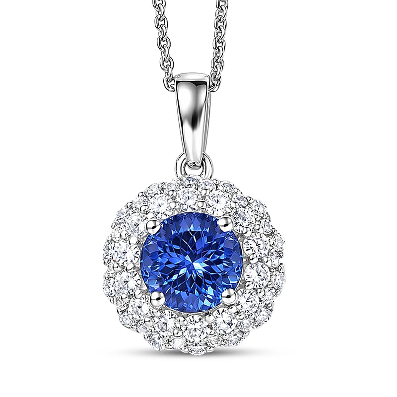 Certified & Appraised D'Joy Premium Tanzanite, Moissanite 2.00 ctw Pendant Necklace in Rhodium Over Sterling Silver (20 Inches)