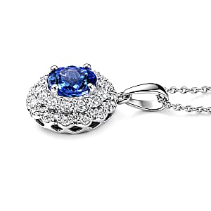 Certified & Appraised D'Joy Premium Tanzanite, Moissanite Pendant with Chain (Size 20) in Rhodium Over Sterling Silver 2.20 ctw (Del. in 10 - 15 Days)