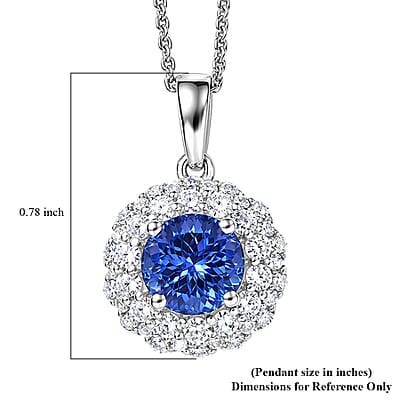 Certified & Appraised D'Joy Premium Tanzanite, Moissanite 2.00 ctw Pendant Necklace in Rhodium Over Sterling Silver (20 Inches)