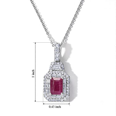 D'Joy Premium Taveta Ruby and Moissanite 2.10 ctw Pendant Necklace in Rhodium Over Sterling Silver 20 Inches