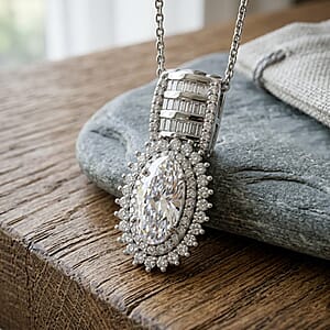D'Joy Moissanite 3.40 ctw Pendant Necklace in Rhodium Over Sterling Silver 18 Inches 