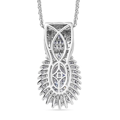 D'Joy Moissanite 3.40 ctw Royal Radiance Pendant Necklace in Rhodium Over Sterling Silver 18 Inches
