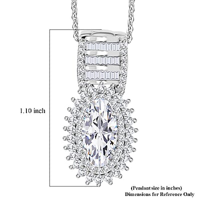 D'Joy Moissanite 3.40 ctw Royal Radiance Pendant Necklace in Rhodium Over Sterling Silver 18 Inches